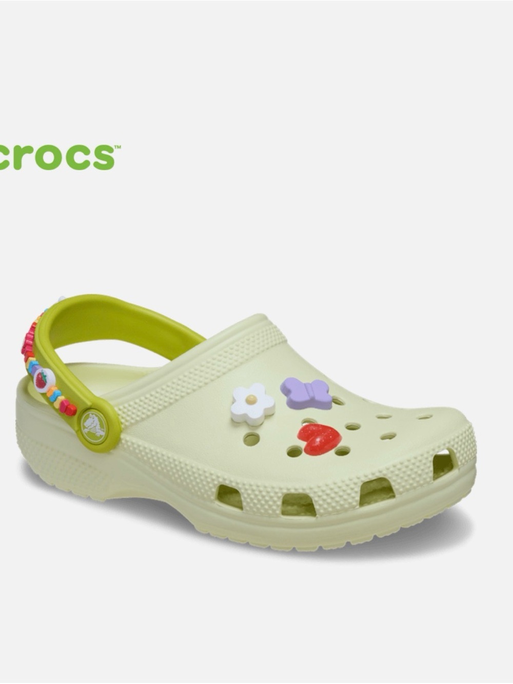 CROCS Kids Light Green Clog with Multicolor Jibbitz and Lime Strap